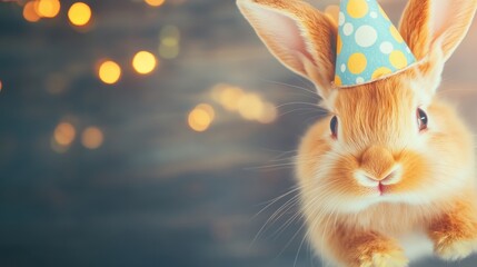 Cute rabbit wearing a party hat celebrating a joyful occasion