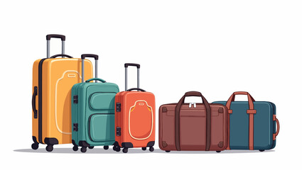 Collection of colorful suitcases and travel bags in vector illustration style, representing preparation for a trip or holiday.