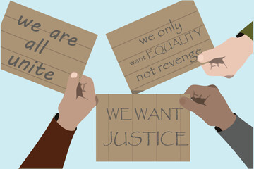 Women's protest concept, some people raise and show banners and posters, vector illustration design background