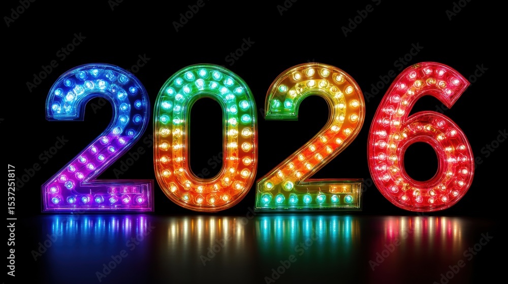 Poster colorful illuminated numbers display marks the upcoming year 2026 in style
