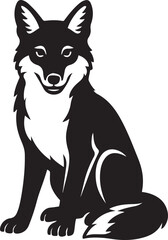 Sitting fox silhouette black and white art, Calm forest animal minimal sketch