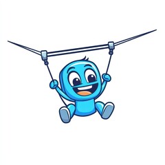 Cartoon blue character swinging on ropes