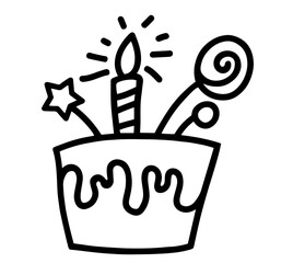 Birthday Cake with Candle, Lollipop and Star Decorations, Celebration Dessert, Happy Birthday