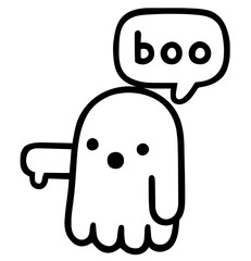 Displeased Ghost Showing Thumbs Down and Saying Boo, Halloween Cartoon Character, Funny Spooky Scene, Negative Feedback, Cute Horror