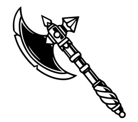 Fantasy Battle Axe with Curved Blade and Decorated Handle, Weapon, Medieval Armory, Role-Playing Game Equipment, Power and Strength