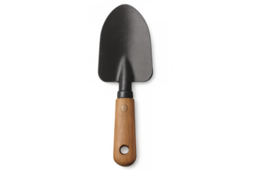 Metal trowel with wooden handle isolated on transparent background, ideal for gardening and planting