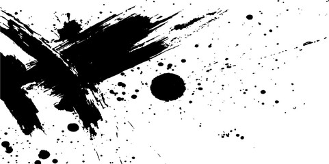 Black grunge ink splat texture, a dirty vector paint splash design element.