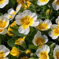 Fototapeta premium Close-up of Vibrant White and Yellow Nemesia Flowers Blooming in Garden