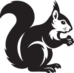 Squirrel silhouette stylish black and white, Tree animal vector with bushy tail