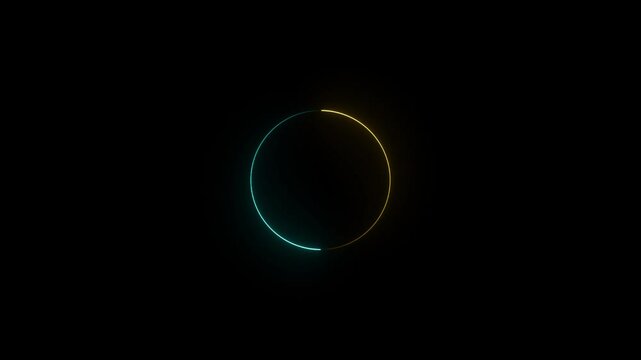 Glowing neon circle icon black background 4k animation.Glowing red neon numbers shine with a bright energy, forming a glowing circle design in the dark space
