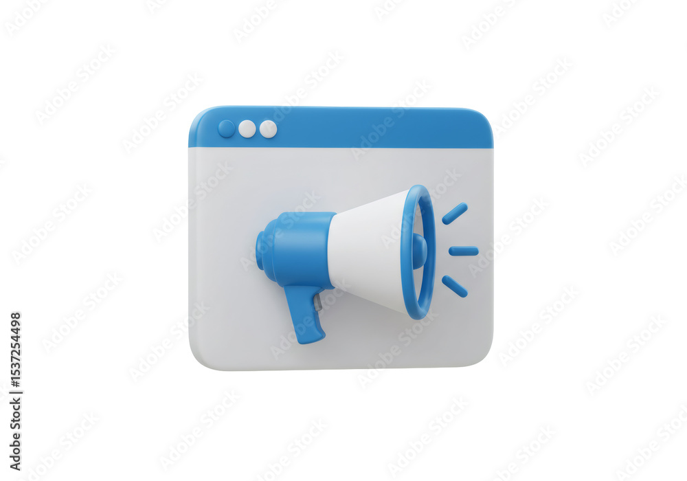 Poster megaphone inside a browser window 3d rendering on transparent background