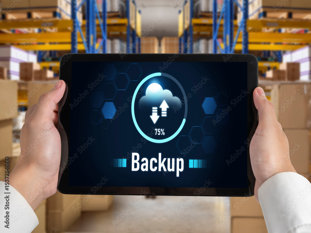 Poster backup storage data internet technology business concept. database storage cloud technology file dat