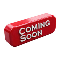 Red coming soon button 3d render isolated on transparent background