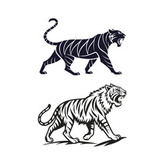 Naklejka premium Tiger Silhouettes: Roaring & Prowling Big Cat Vector Art