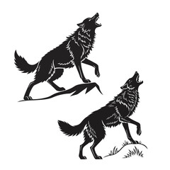 Fototapeta premium Majestic Howling Wolf Silhouettes – Black Stylized Wildlife Art for Tattoos, Logos, and Apparel Design