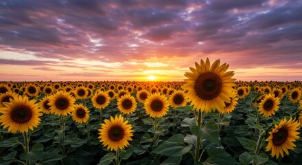 Fototapeta premium Vibrant Sunflower Field at Sunset