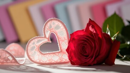 Red rose and pink heart for valentine day or other romantic events.