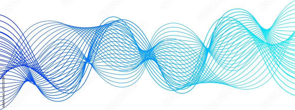 Aufkleber abstract digital background with smooth, overlapping waveforms made of thin, translucent blue and cy