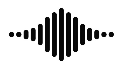 abstract audio waveform vector illustration in black and white, isolated sound wave pattern, digital signal frequency design
