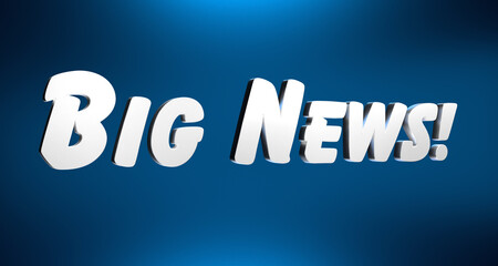 Big news. Banner in blue and white. Announcement, social media, message. 3D illustration