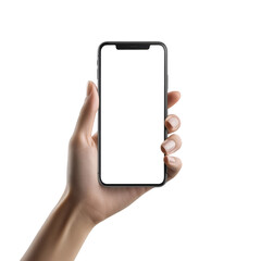 Phone in Hand with White Screen on Transparent Background