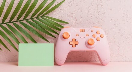 Pink Game Controller Green Note Palm Leaf Pink Background