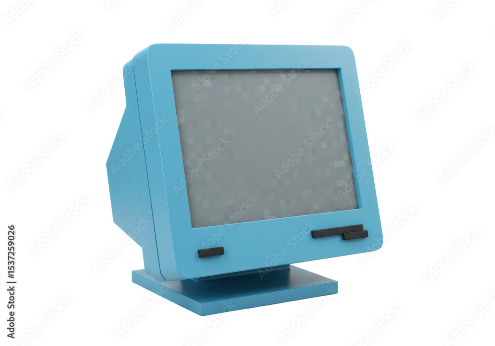 Poster retro blue computer monitor on transparent background mockup display