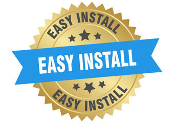 easy install. easy install round blue and gold label isolated on transparent background