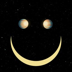 Fototapeta premium Cosmic Smile Face with Planets for Eyes in a Starry Sky
