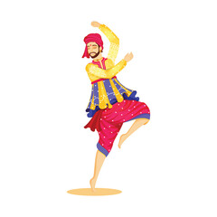 Colorful Punjabi Folk Dancer in Traditional Dress Performing Bhangra