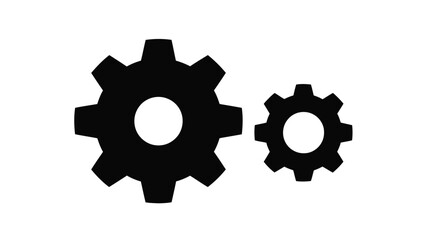 black metal gears of different sizes on white background representing teamwork, mechanical engineering, and industrial precision
