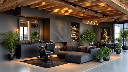 Cozy salon space with black decor high resolution photo