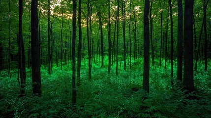 Fototapeta premium Glowing forest with bioluminescent plants and creatures cinematic magical ecosystem