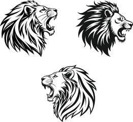 Collection Lion hand-drawn logo design illustration set
