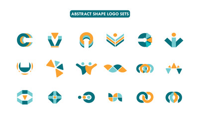 Teal Orange Abstract Geometric Logo Design Set logos