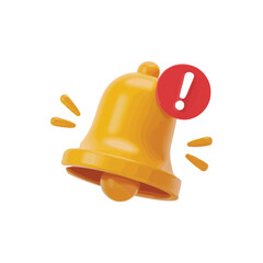 yellow 3d notification bell icon with red exclamation alert symbol indicating important message, warning, reminder, or urgent update