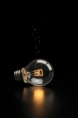 Glowing Lightbulb Illuminating Darkness, Sparkles, Idea Concept