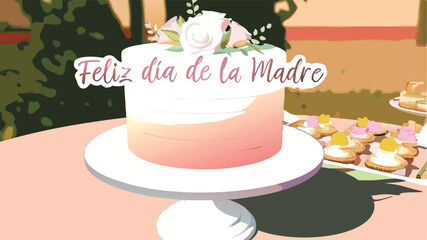 Mother's day celebration cake with floral decoration and spanish greeting
