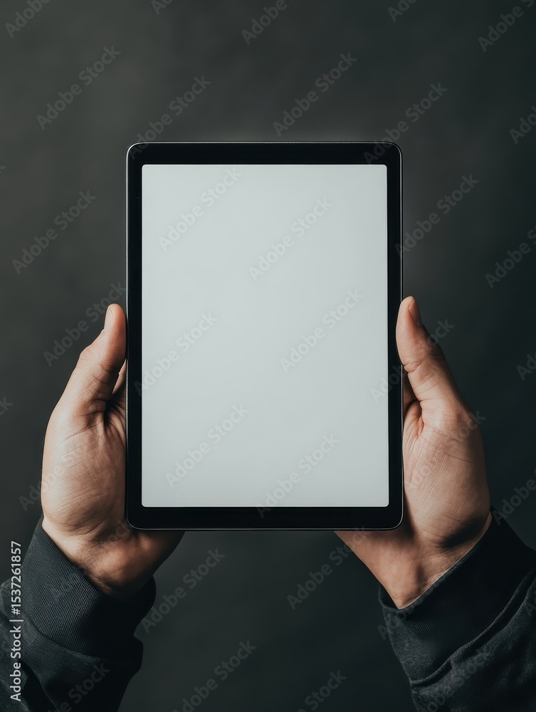 Poster professional holding a tablet with an empty screen for mockup ui