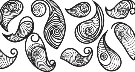 Paisley pattern vector design black and white swirl illustration textile graphic art background decorative print editable stock vector illustration
