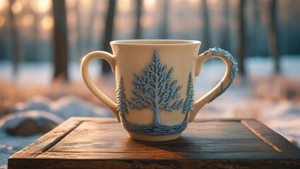 Obraz premium Winter forest tree of life two handle mug