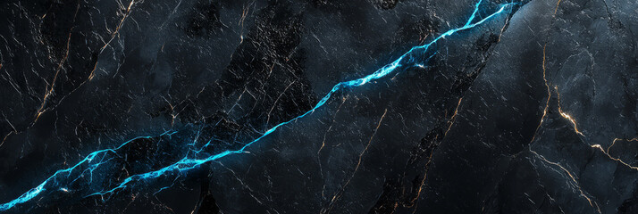 Dark grey marble with unexpected neon blue cracks.