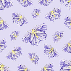 Watercolor moths, seamless pattern. Hand painted, watercolor print.