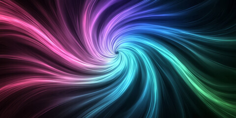 Fluorescent spirals radiating black background.