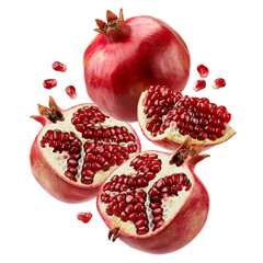 Fresh Red Juicy Pomegranate with half cuting pieces