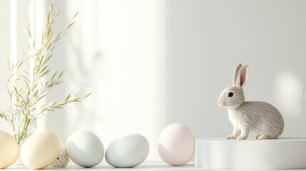 Pastel Easter Decor with Bunnies and Eggs