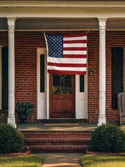 american flag displayed on a charming house porch