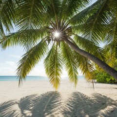 Fototapeta premium Sunlit Palm Tree on a Tropical Beach