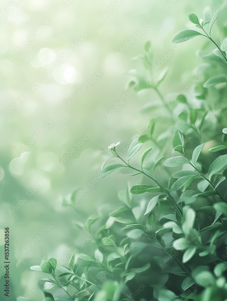 Aufkleber a gentle abstract background featuring fresh green herbs with soft light and subtle bokeh effects, c
