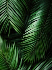 close up of tropical palm leaves